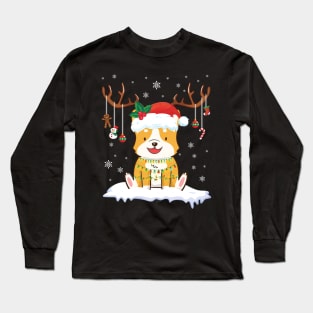 Corgi Reindeer Santa Noel Costume Dancing On Snow Merry Xmas Long Sleeve T-Shirt